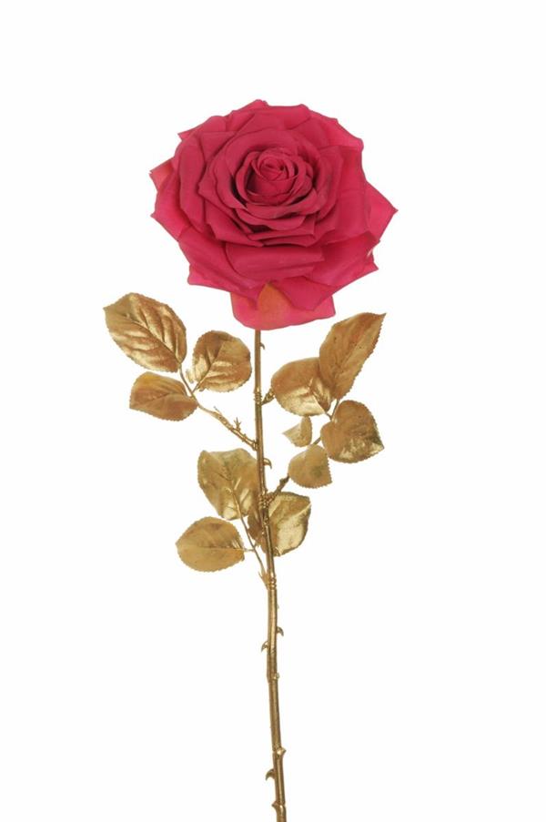 REGINA ROSE W/GOLDEN STEM & LVS HOL FUXIA 80-374820