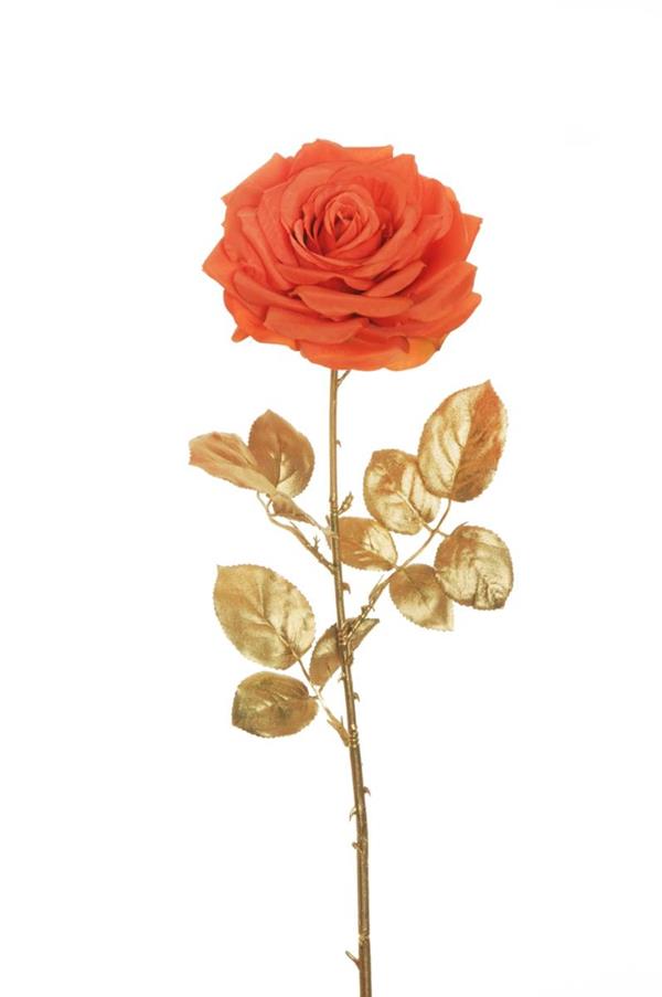 REGINA ROSE W/GOLDEN STEM & LVS HOL ORANGE 80-374790
