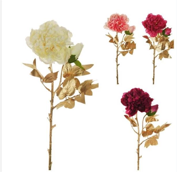 PEONY SPRAY X2 W/1 FLW, 1 BUD, GOLD