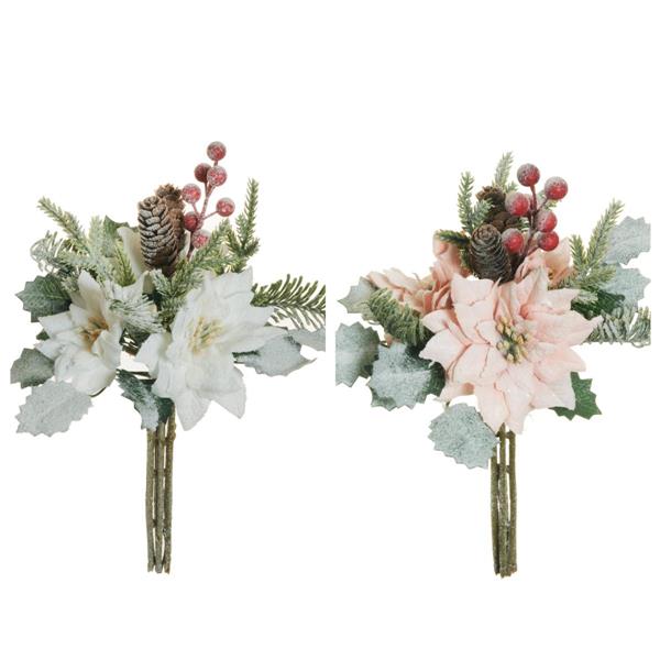 POINSETTIA, BERRIES, PINE CONES