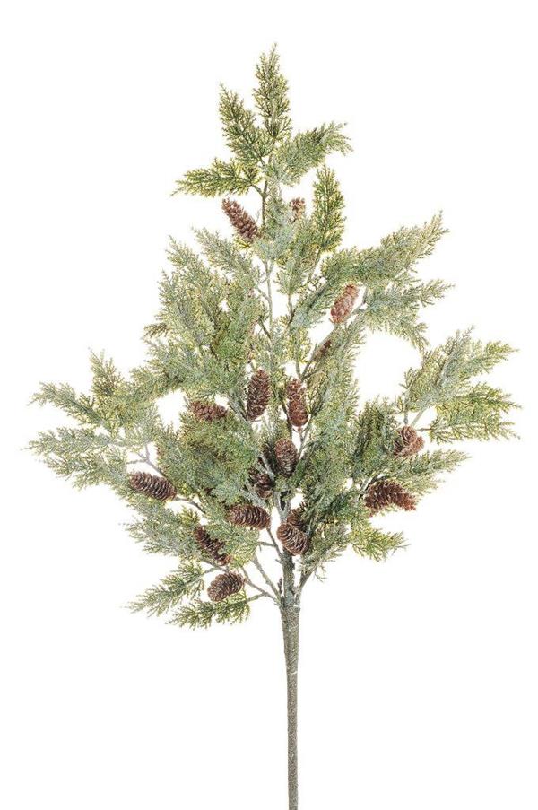 ICED PLASTIC CYPRESS BRANCH W/PLAST GREY GREEN