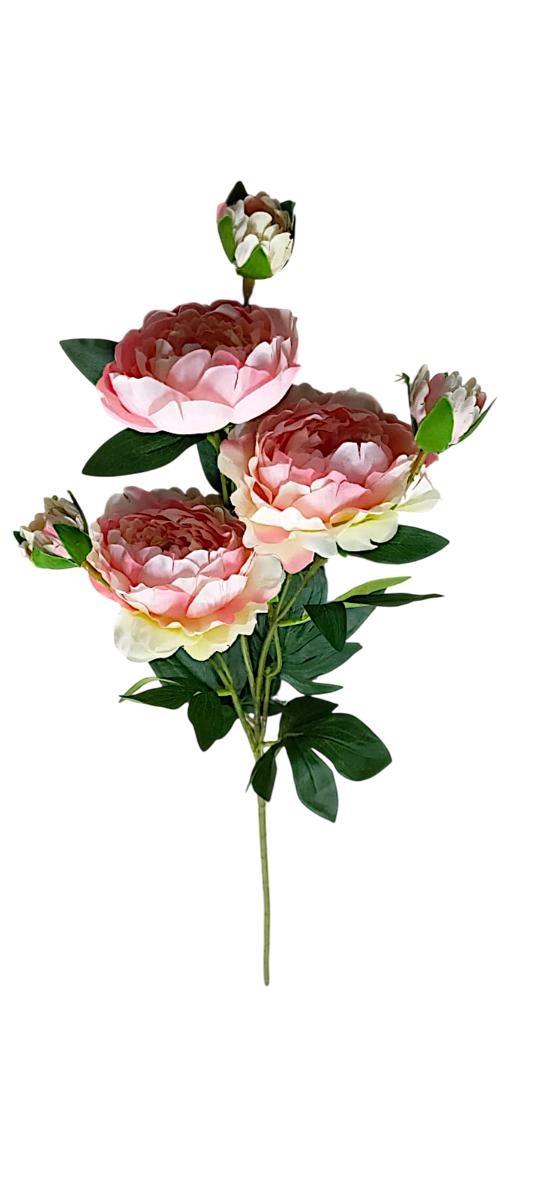 PEONIA 3 HEADS + 4 BUDS L.76CM *1/36/216* PINK EM118/P