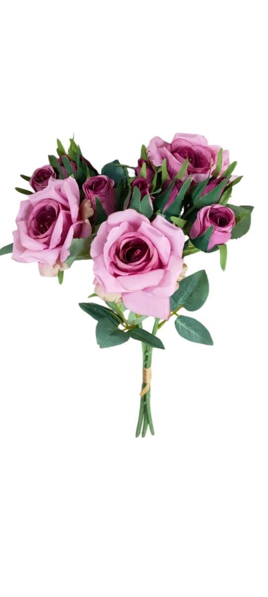 FASCIO ROSE 3 HEADS + 12 BUDS L.43CM *1/12/144* PURPLE EM120/PU