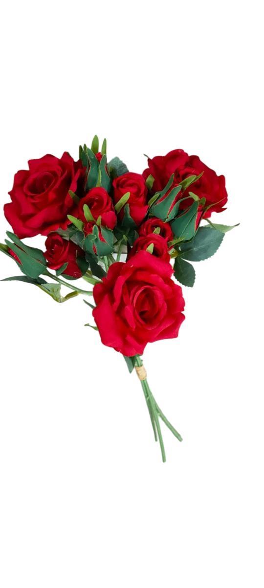 FASCIO ROSE 3 HEADS + 12 BUDS L.43CM *1/12/144* RED EM120/R