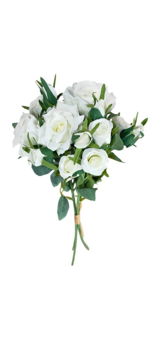 FASCIO ROSE 3 HEADS + 12 BUDS L.43CM *1/12/144* WHITE EM120/W