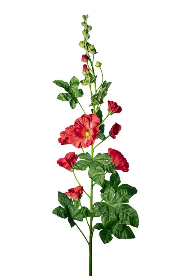 155CM HOLLYHOCK SPRAY 7FLRS & BUD & 10SET LVS RED