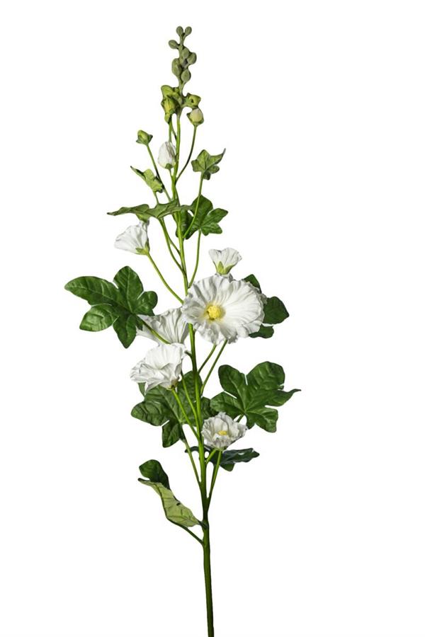 155CM HOLLYHOCK SPRAY 7FLRS & BUD & 10SET LVS WHITE