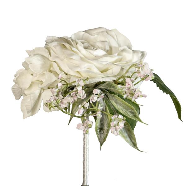 15CM WEDDING PICK W/GARDEN ROSE & HYDRANGEA WHITE *1/24*