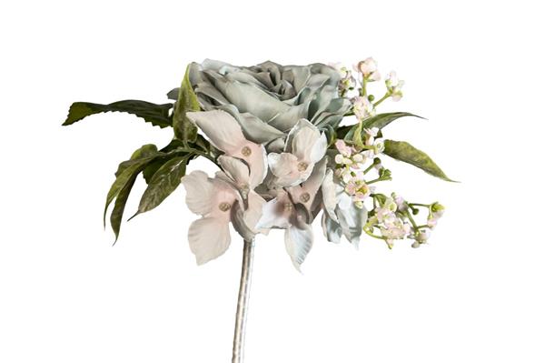 15CM WEDDING PICK W/GARDEN ROSE & HYDRANGEA LT BLUE *1/24*