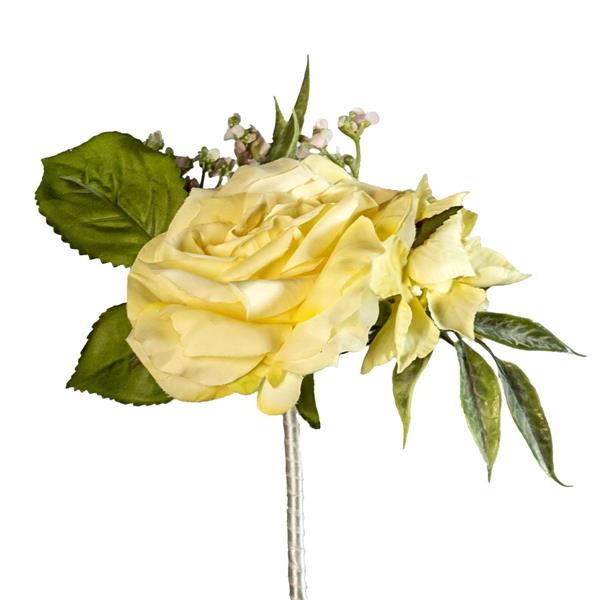 15CM WEDDING PICK W/GARDEN ROSE & HYDRANGEA LT YELLOW *1/24*