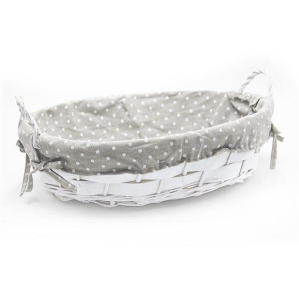 CESTA OVALE 39X31XH.13 CON POIS BIANCO E STOFFA CREMA
