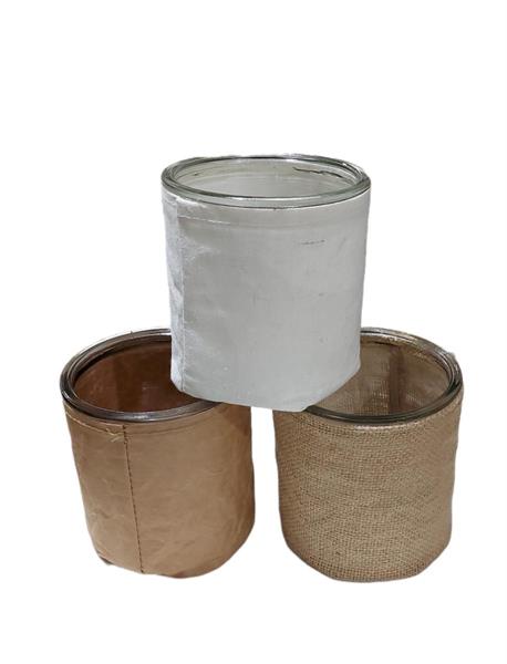 GLASS ROUND POT D.12XH12 CM COL. ASS. JUTA/NAT-COT/BCO-COT/NAT