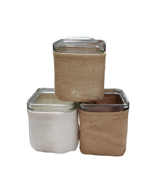 SQUARED POT 7,5X7,5XH7,5 CM COL. ASS. JUTA/NAT-COT/BCO-COT/NAT