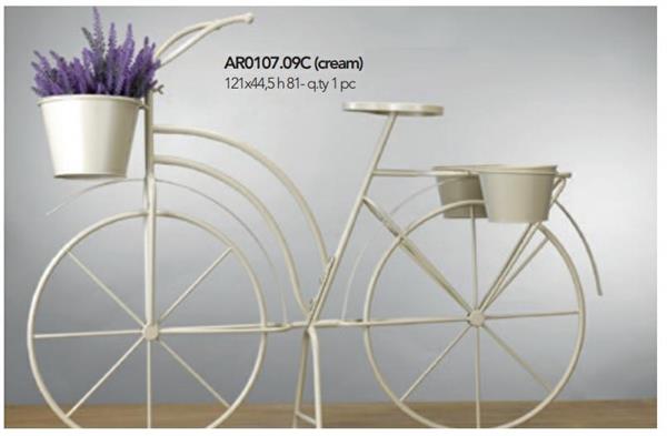 BICICLETTA C/3 VASI LATTA  121X44,5 H81 CM CREMA AR0107.09C