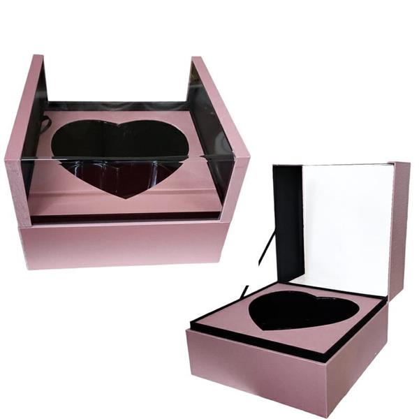FLOWER BOX C/CUORE 28X28XH.20 CM ROSA