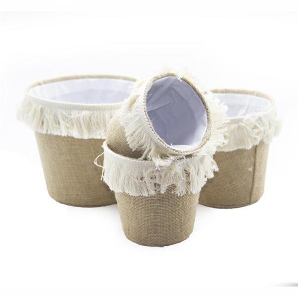 S/4 JUTE SKIRT ROUND POT W/PL NATURAL (20685)